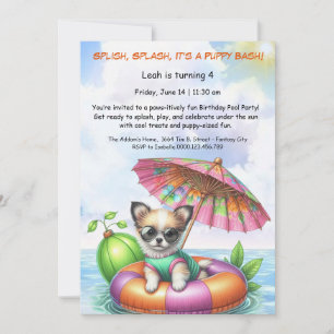 Puppy Splash Birthday Pool Party Invitation