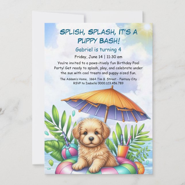 Puppy Splash Birthday Pool Party Invitation (Front)