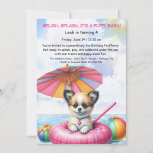 Puppy Splash Birthday Pool Party Invitation