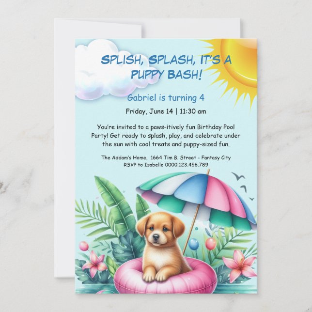 Puppy Splash Birthday Pool Party Invitation (Front)