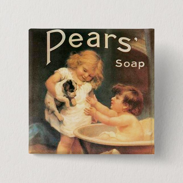 Puppy Taking A Bath Vintage Antique 2 Inch Square Button (Front)