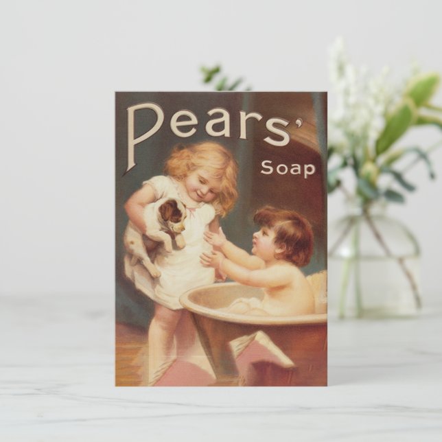 Puppy Taking A Bath Vintage Antique Card (Standing Front)