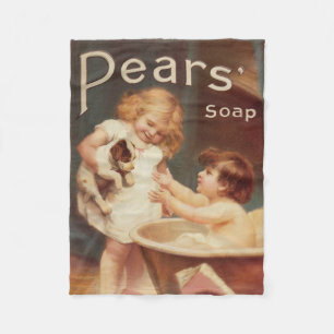 Puppy Taking A Bath Vintage Antique Fleece Blanket