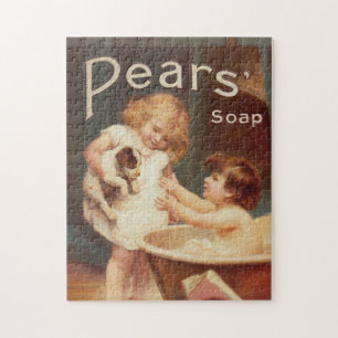 Puppy Taking A Bath Vintage Antique Jigsaw Puzzle