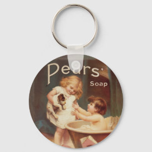 Puppy Taking A Bath Vintage Antique Keychain