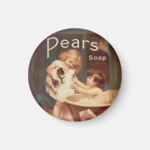 Puppy Taking A Bath Vintage Antique Magnet