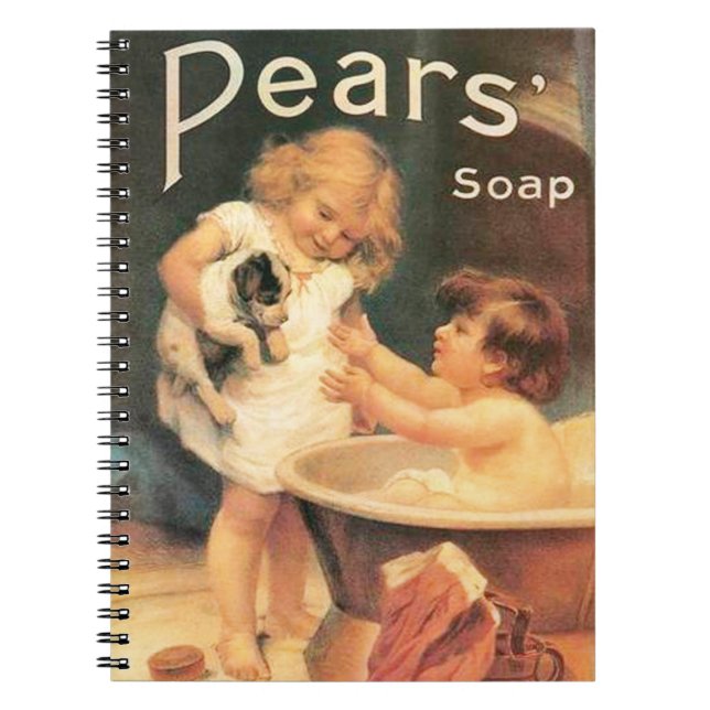Puppy Taking A Bath Vintage Antique Notebook (Front)
