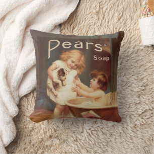 Puppy Taking A Bath Vintage Antique Throw Pillow