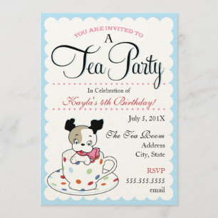 Puppy Tea Party Retro Birthday Invitations