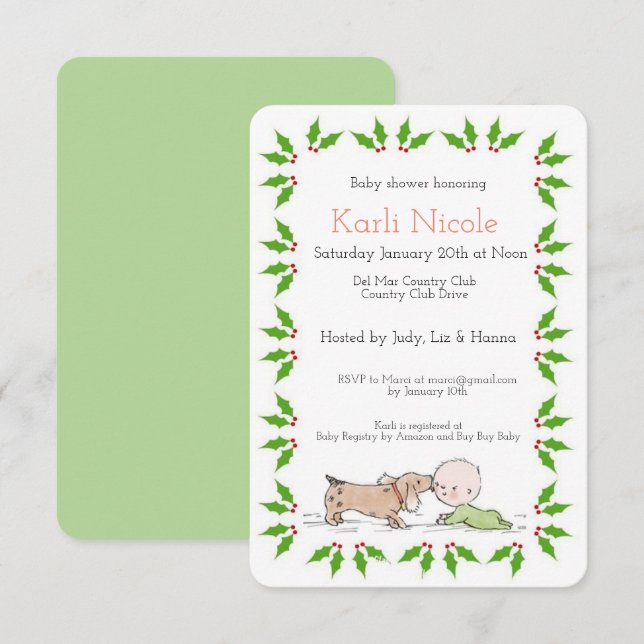 Puppy Themed Holiday Baby Shower Invitation (Front/Back)