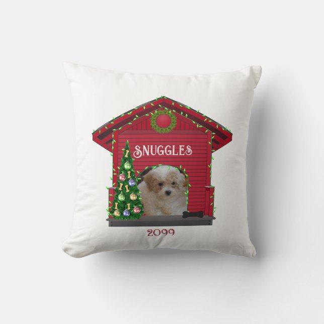 Puppy Upload Photo Decorated Dog House Throw Pillow (Front)