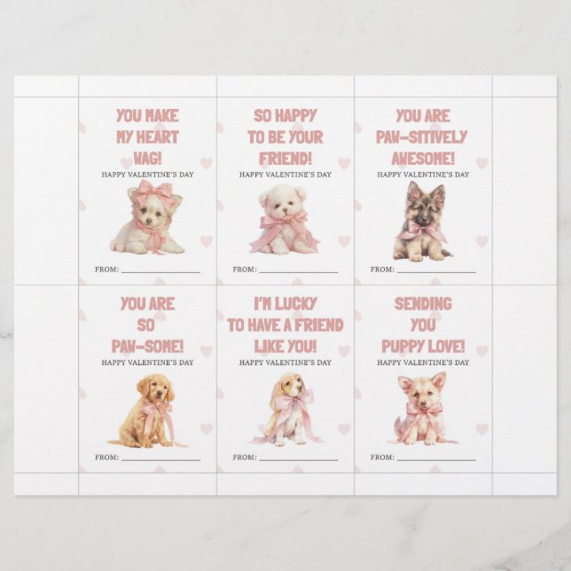 Puppy Valentine’s Day Cards for Kids Classroom (Front)