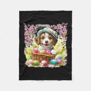 Puppy With A Bysket Full Of Easter Eggs; Happy Eas Fleece Blanket