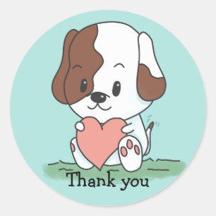 Puppy With A Heart Thank You Classic Round Sticker