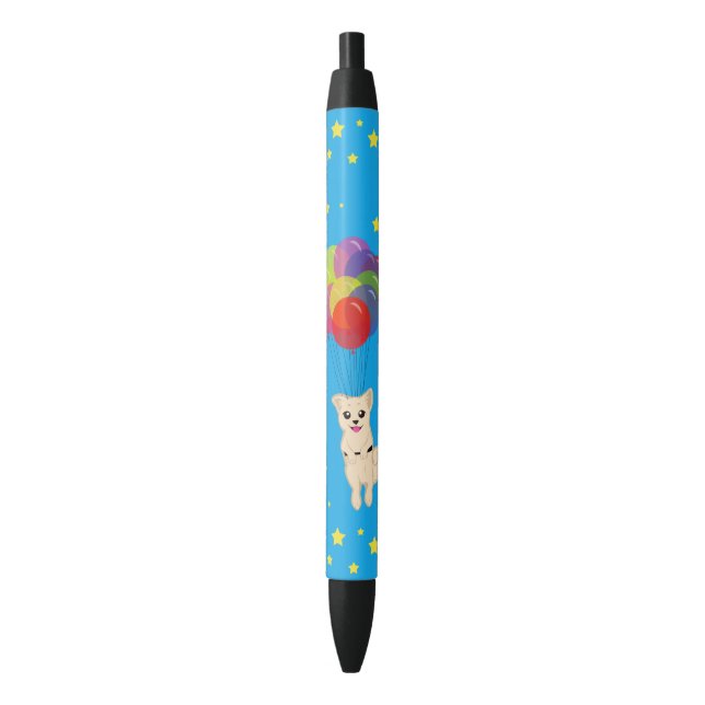 Puppy with Balloons Black Ink Pen (Front Vertical)