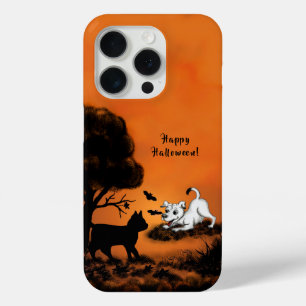 Puppy with Black Cat and Bat , Happy Halloween! iPhone 15 Pro Case