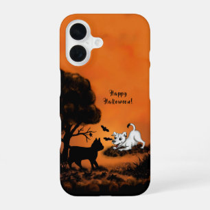 Puppy with Black Cat and Bat , Happy Halloween! iPhone 16 Case