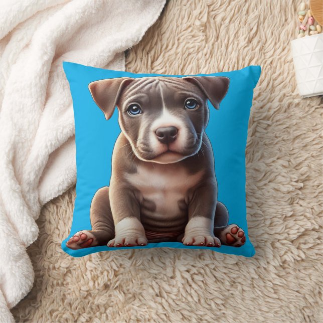 Puppy With Blue Eyes Sitting and Looking Innocent Throw Pillow (Blanket)