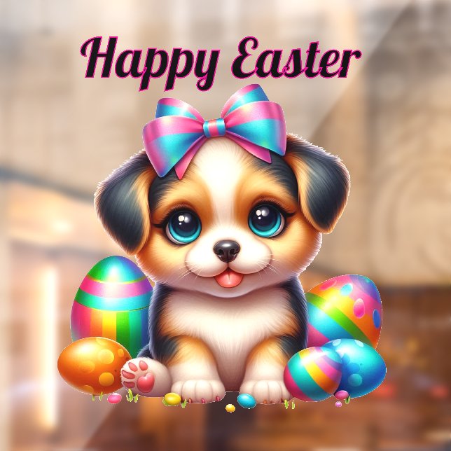 Puppy with Colourful Easter Eggs Window Cling (Sheet 2)