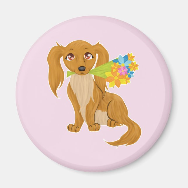 Puppy with Flower Bouquet Magnet (Front)