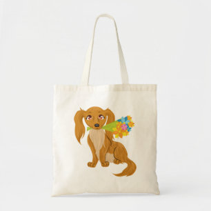 Puppy with Flower Bouquet Tote Bag