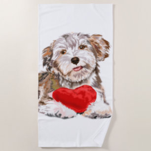 Puppy with Heart Gift Beach Towel Love