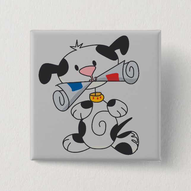 Puppy With Newspaper T-shirts and Gifts 2 Inch Square Button (Front)