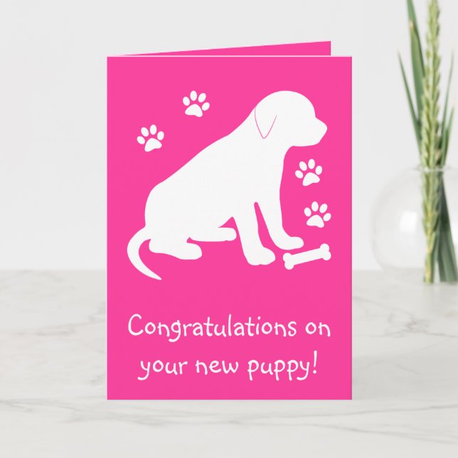 Puppy with Paw Prints and Bone Card (Front)