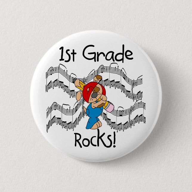 Puppy with Pencil 1st Grade Rocks 2 Inch Round Button (Front)