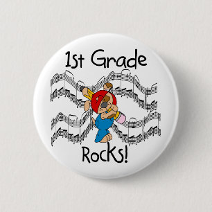 Puppy with Pencil 1st Grade Rocks 2 Inch Round Button