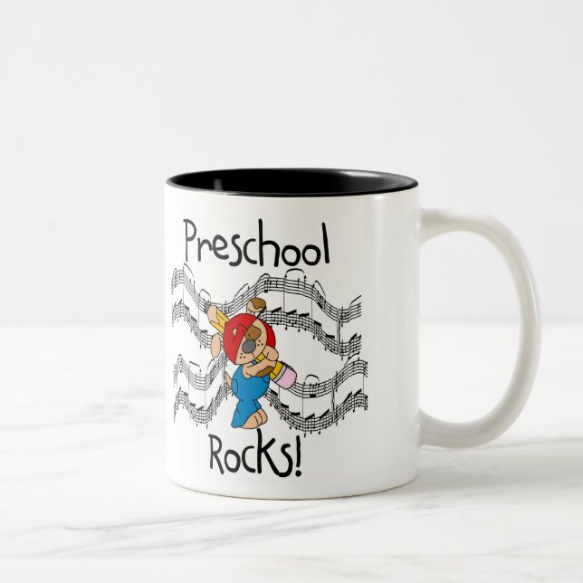 Puppy With Pencil Preschool Rocks Two-Tone Coffee Mug (Right)