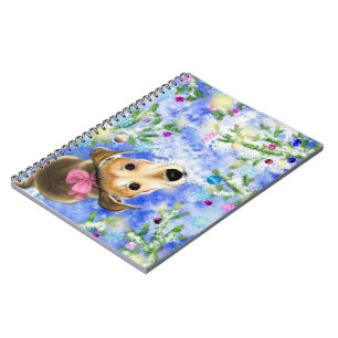 Puppy With Pink Ribbon - Cute Notebook
