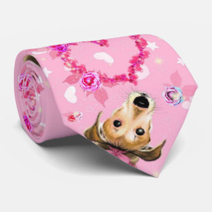 Puppy With Pink Ribbon - Love Tie