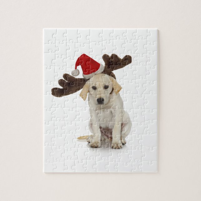 Puppy with Santa Hat and Reindeer Ears Jigsaw Puzzle (Vertical)