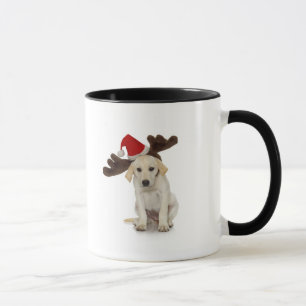Puppy with Santa Hat and Reindeer Ears Mug