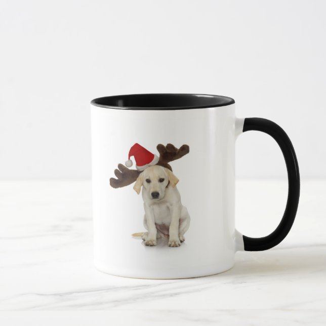 Puppy with Santa Hat and Reindeer Ears Mug (Right)