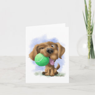 Puppy with tennis ball cartoon card