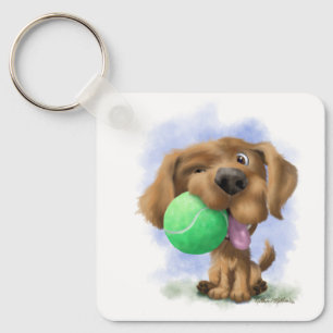 Puppy with tennis ball cartoon keychain
