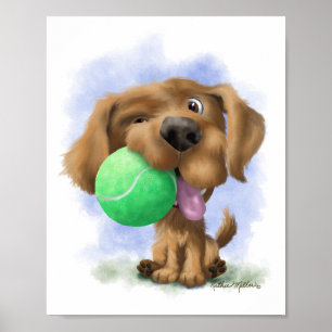 Puppy with tennis ball cartoon poster