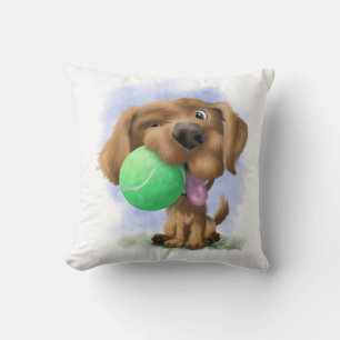 Puppy with tennis ball cartoon throw pillow