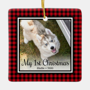 Puppy's 1st Christmas 2 Photo Ceramic Ornament