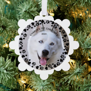Puppy's 1st Christmas White & Green Pet Paw Prints Ornament Card