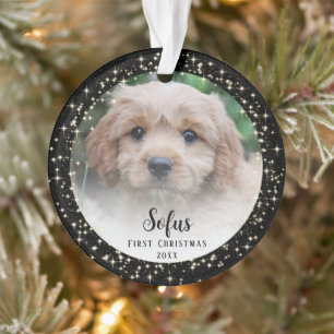 Puppy's First Christmas black Ornament