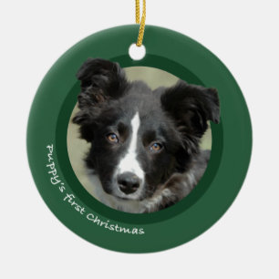 Puppy's First Christmas (Border Collie) Ceramic Ornament