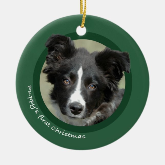 Puppy's First Christmas (Border Collie) Ceramic Ornament (Front)
