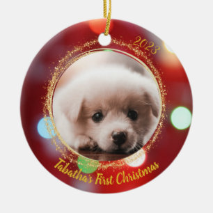 Puppy's First Christmas Ceramic Ornament