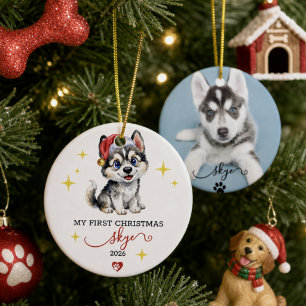 Puppy's First Christmas Custom Photo Ceramic Ornament