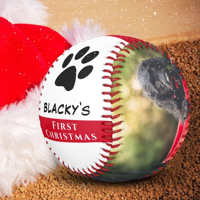 Puppy's First Christmas Dog Paw Photo Collage Baseball (Creator Uploaded)
