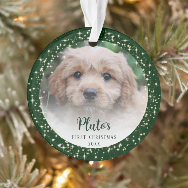 Puppy's First Christmas Green Ornament Zazzle