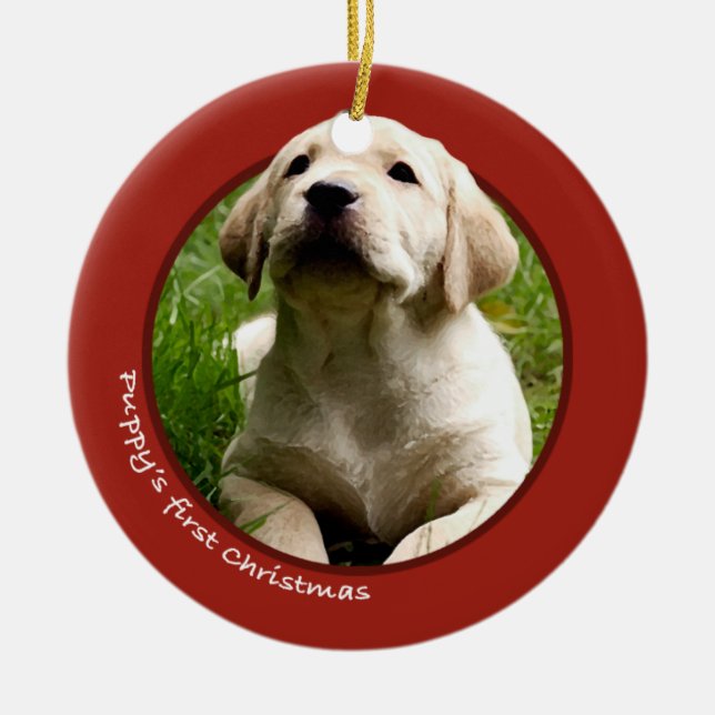 Puppy's First Christmas (Labrador Retriever) Ceramic Ornament (Front)